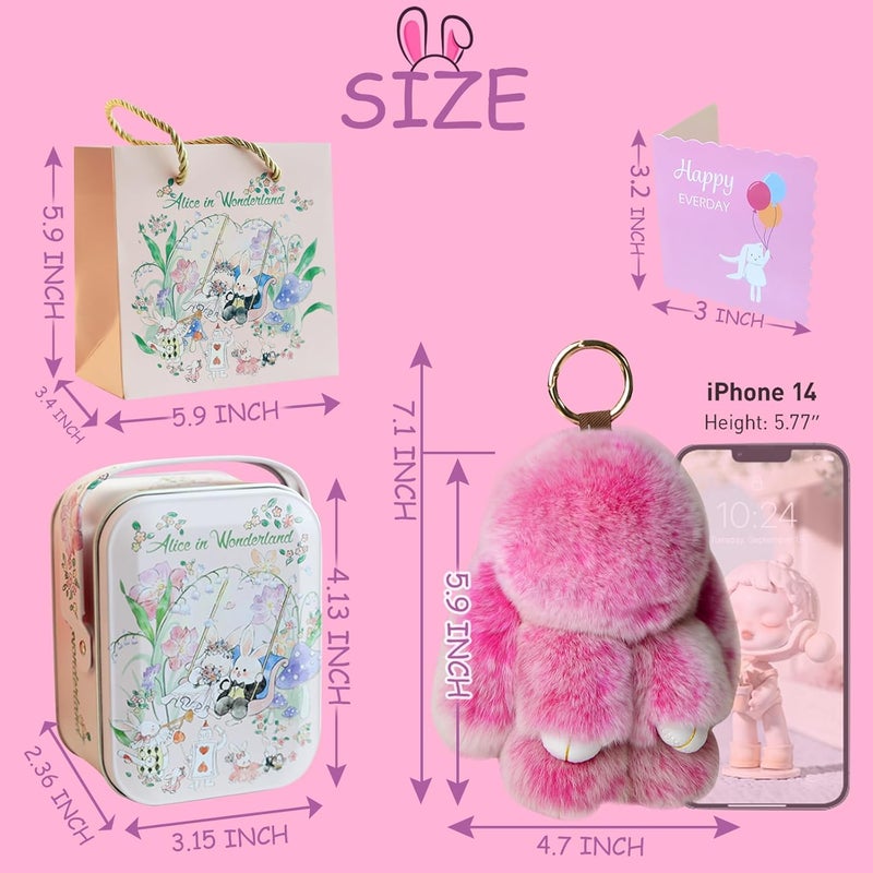 MINGRI Soft Bunny Keychain with Tin,Cute Valentines Gift Plush Keychain for Backpack,Bag Charm Gift Key Chain - Image 4